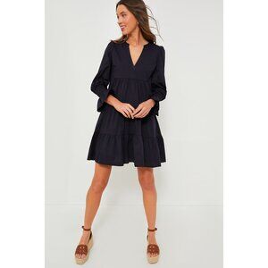 Pomander Place Womens Size XS Navy Blue Cotton Poplin Kenzo Tiered Mini Dress